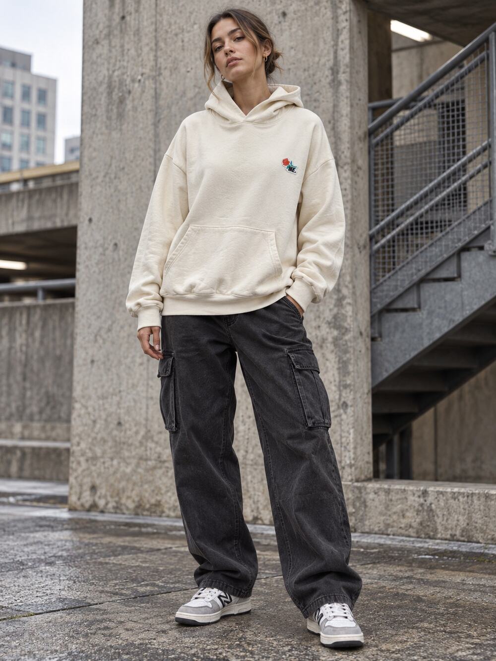 Melody Ehsani Cream "ME." Rose Patch Hoodie Made in USA Size M